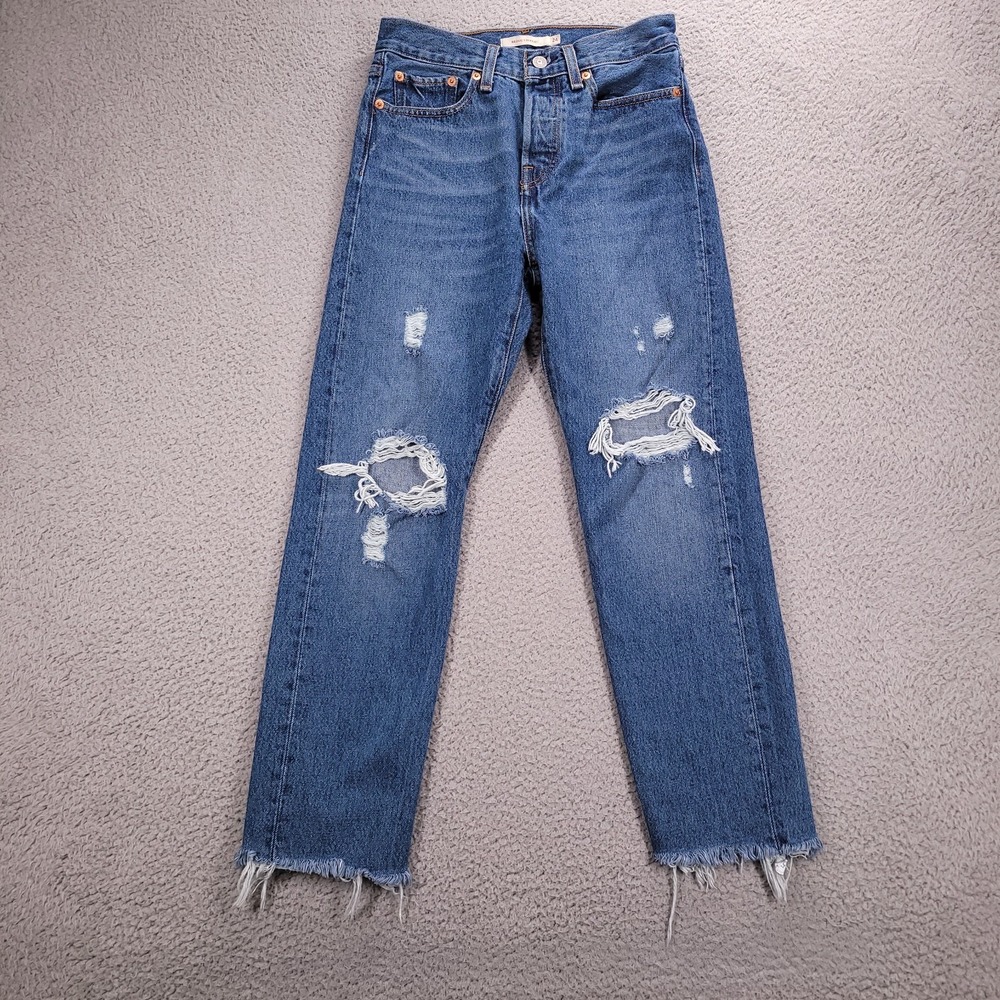 LEVIS Jeans Size 24 Wedgie Straight Button Fly Distressed "E" Denim‎ 25x25